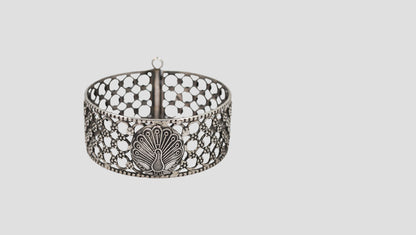 Sangeeta Boochra Peacock Motif Oxidised Silver Bangle