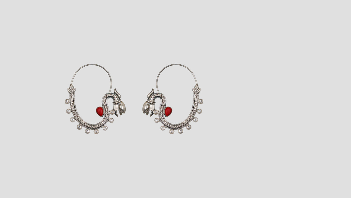 Coral Accent Silver Hoop Earrings by Sangeeta Boochra