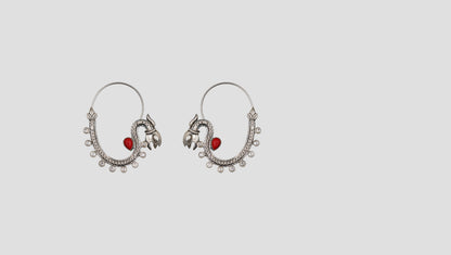 Coral Accent Silver Hoop Earrings by Sangeeta Boochra