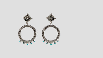 Turquoise Accent Silver Hoop Earrings by Sangeeta Boochra