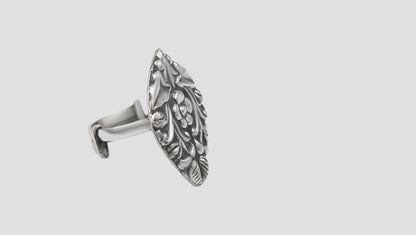 Artisan Floral Motif Oxidised Silver Ring