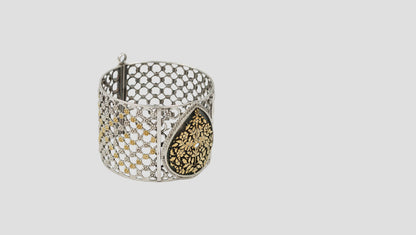 Sangeeta Boochra Dual-Tone Silver Statement Bangle – Intricate Floral Design