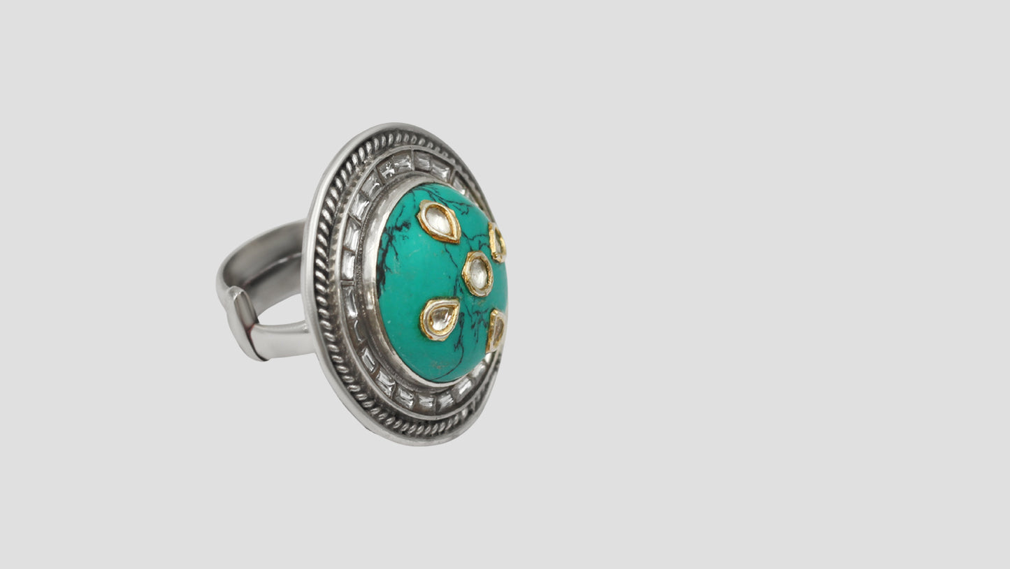 Sangeeta Boochra Handcrafted Turquoise Statement Silver Ring