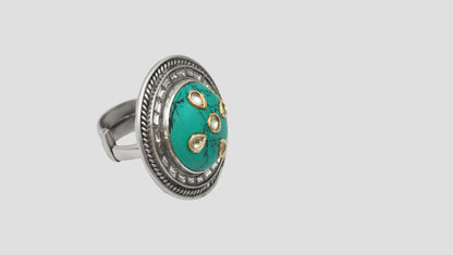 Sangeeta Boochra Handcrafted Turquoise Statement Silver Ring