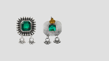 Sangeeta Boochra Antique Silver Green Stone Stud