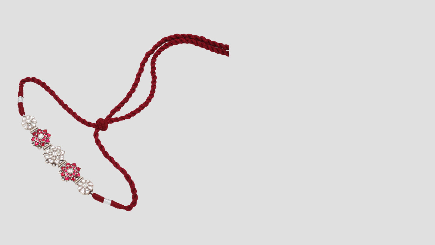 Ethnic Elegance: Handcrafted Silver Choker with Red Accents