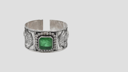Sangeeta Boochra Artisan Oxidised Silver Hand Cuff with Fish Detailing