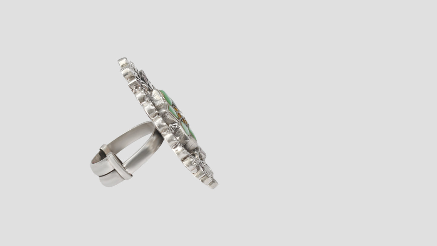 Sangeeta Boochra Handcrafted Silver Floral Statement Ring