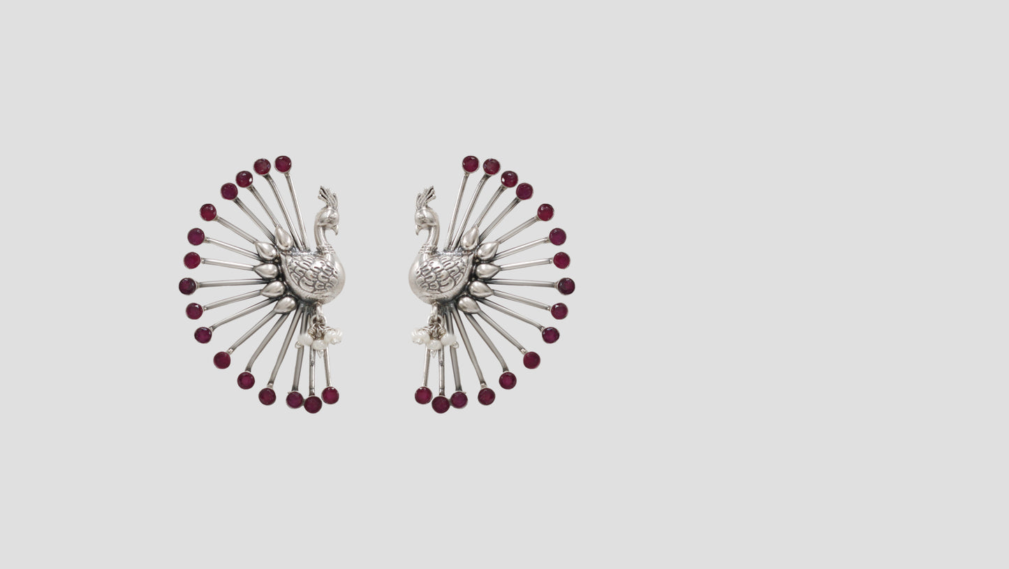 Sangeeta Boochra Statement Silver Peacock Earrings