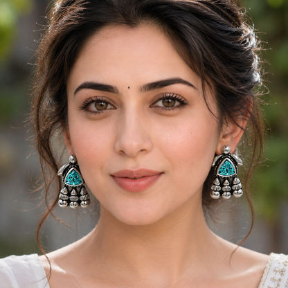 Sangeeta Boochra Signature Handcrafted Oxidised Silver Designer Stud Earrings