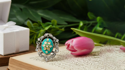 Sangeeta Boochra Handcrafted Turquoise & Kundan Silver Ring