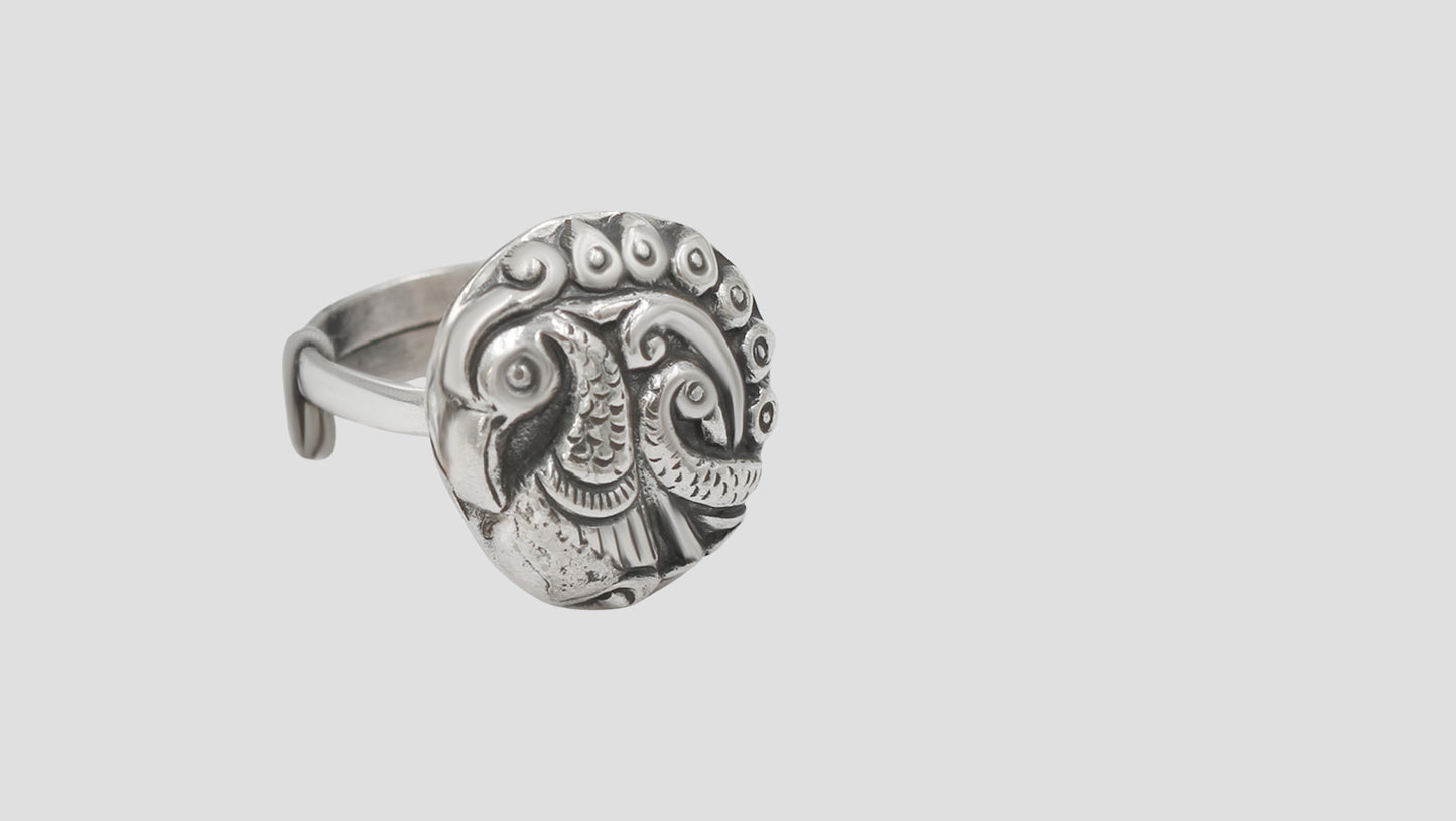 Sangeeta Boochra Oxidised Silver Peacock Statement Ring