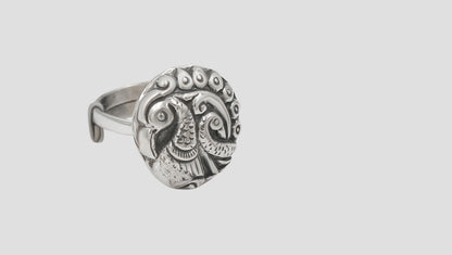 Sangeeta Boochra Oxidised Silver Peacock Statement Ring