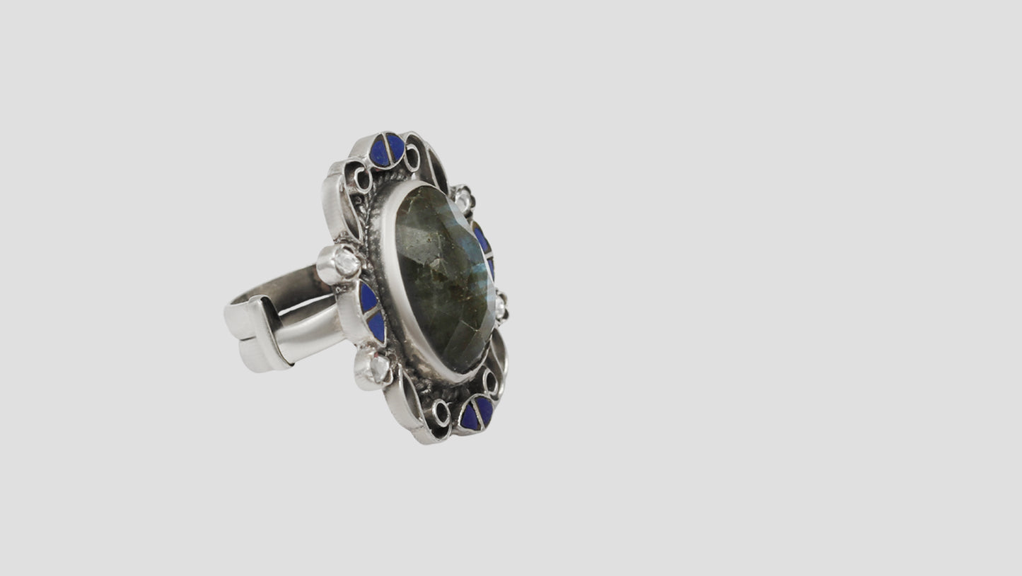 Sangeeta Boochra Heritage Silver Ring with Oval Labradorite Stone