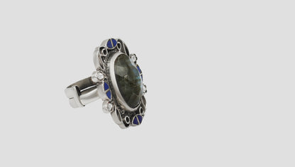 Sangeeta Boochra Heritage Silver Ring with Oval Labradorite Stone