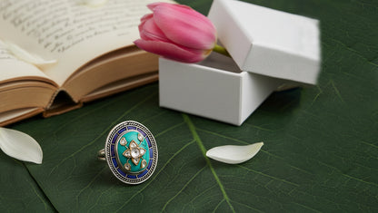Sangeeta Boochra Turquoise & Kundan Silver Statement Ring