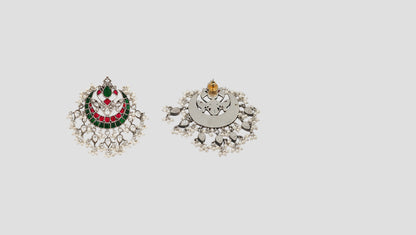 Sangeeta Boochra Festive Red & Green Kundan Chandbali Earrings