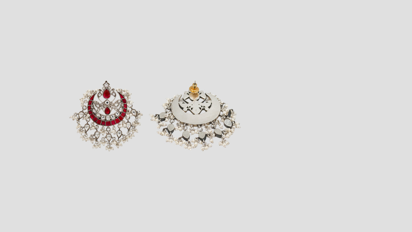 Sangeeta Boochra Classic Red & Pearl Kundan Chandbali