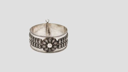 Sangeeta Boochra Floral Motif Oxidised Silver Bangle
