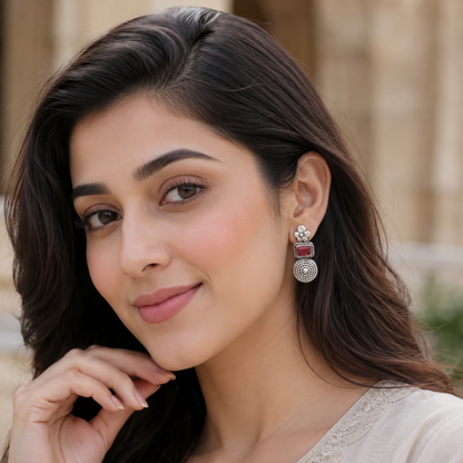 Sangeeta Boochra Handcrafted Floral Motif Oxidised Silver Heritage Earrings
