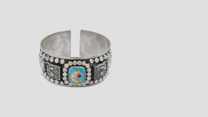 Sangeeta Boochra Artisan Oxidised Silver Cuff with Stone Detailing