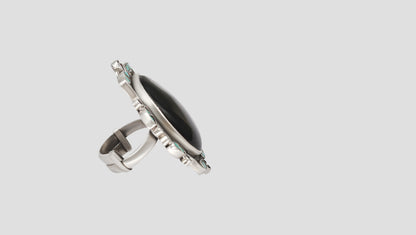 Sangeeta Boochra Handcrafted Silver Ring with Oval Black Stone