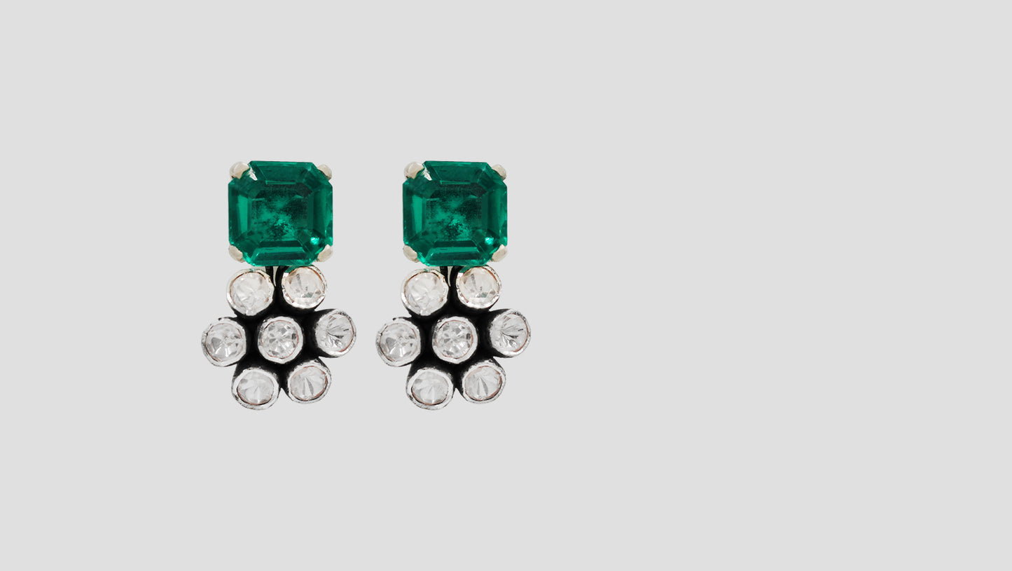 Sangeeta Boochra Sterling Silver Necklace & Earring Set with Emerald Green Stones