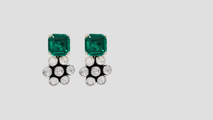 Sangeeta Boochra Sterling Silver Necklace & Earring Set with Emerald Green Stones