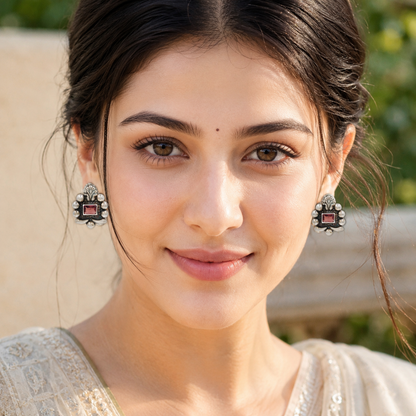 Sangeeta Boochra Heritage Collection Oxidised Silver Designer Stud Earrings