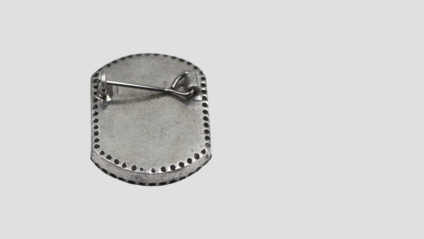 Handcrafted Oxidised Silver Statement Brooch with Floral Engraving and Green Stones | Sangeeta Boochra