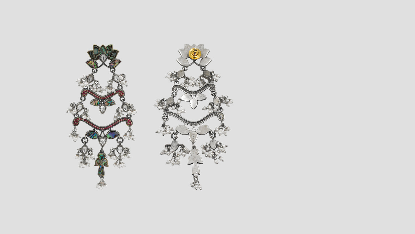 Sangeeta Boochra Handcrafted Lotus Motif Silver Earrings