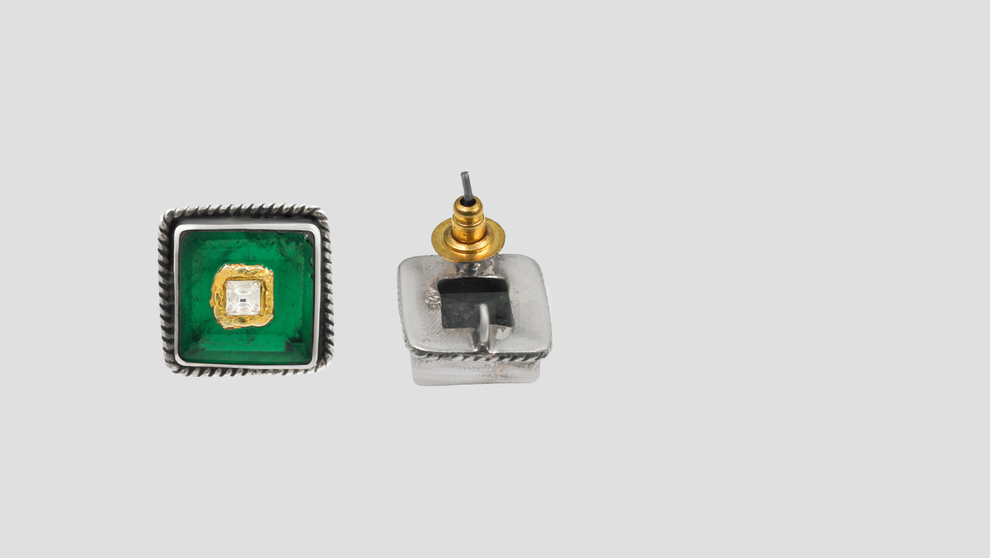 Sangeeta Boochra Silver Studs with Green Stone