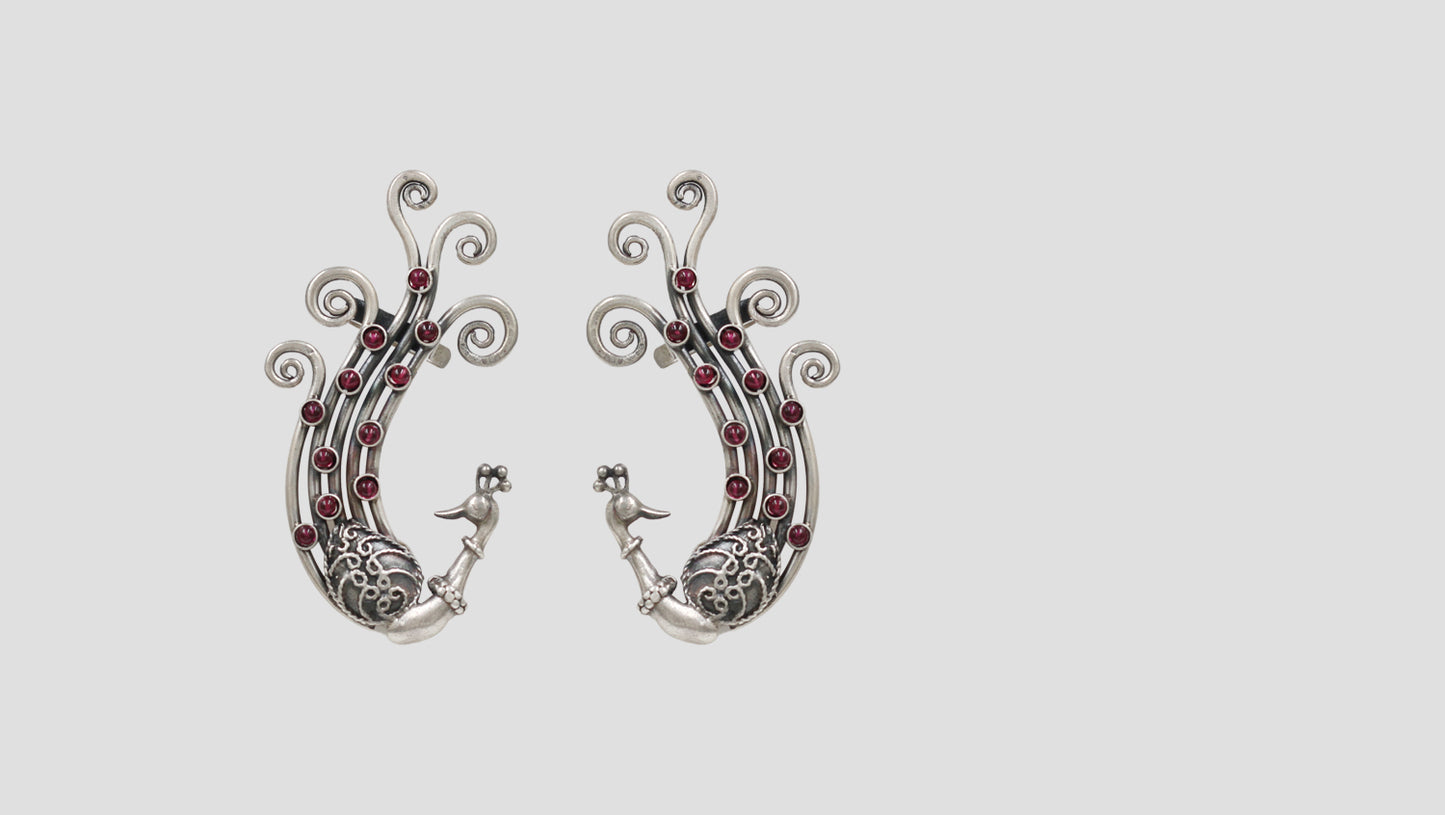 Handcrafted Peacock Design Silver Earrings by Sangeeta Boochra