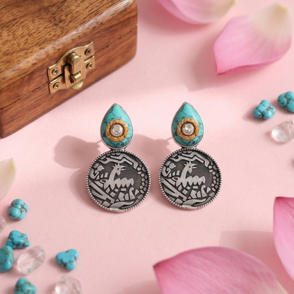 Sangeeta Boochra Artisan Turquoise Oxidised Silver Earrings