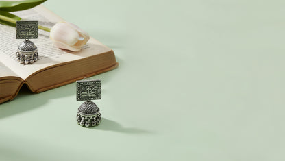 Sangeeta Boochra Handcrafted Oxidised Silver Heritage Danglers