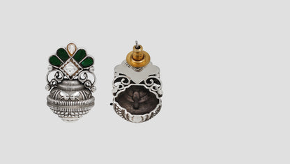 Sangeeta Boochra Green Kundan Floral Oxidised Silver Earrings