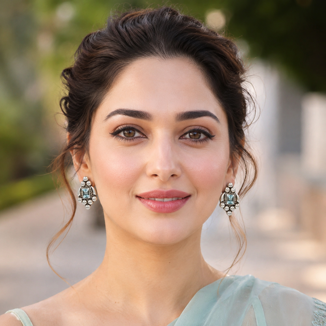Sangeeta Boochra Artisan Oxidised Silver Aqua Blue Stud Earrings
