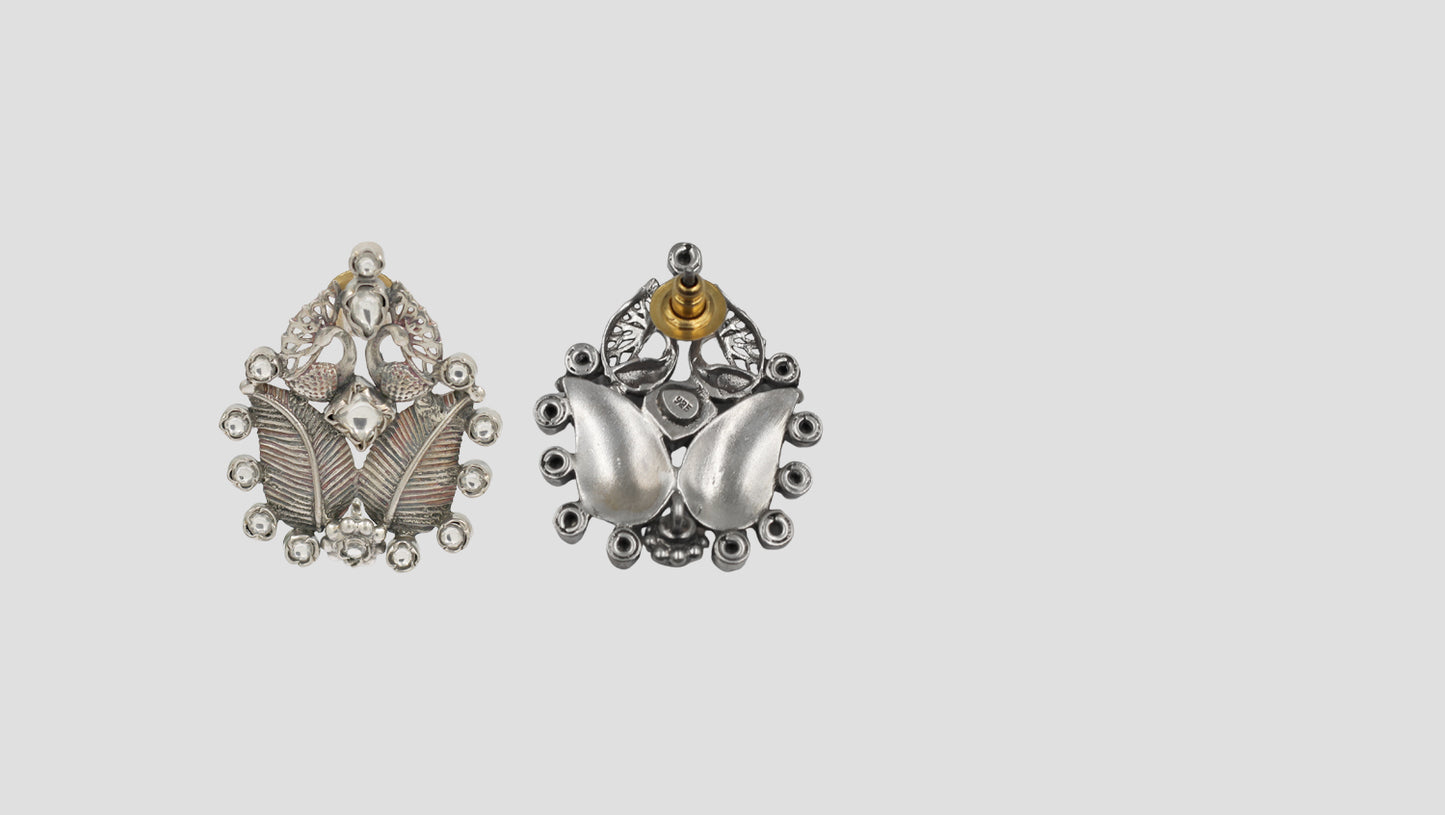 Sangeeta Boochra Handcrafted Silver Peacock Motif Earrings