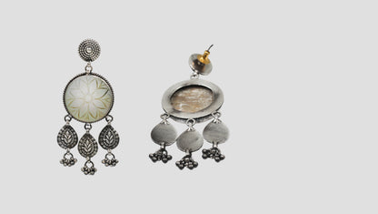 Sangeeta Boochra Floral Carving Stone Silver Earrings