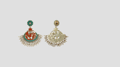 Sangeeta Boochra Enamel Peacock Motif Silver Chandbali Earrings