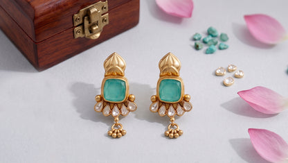 Sangeeta Boochra Gold Plated Silver Earrings with Moissanite Accents
