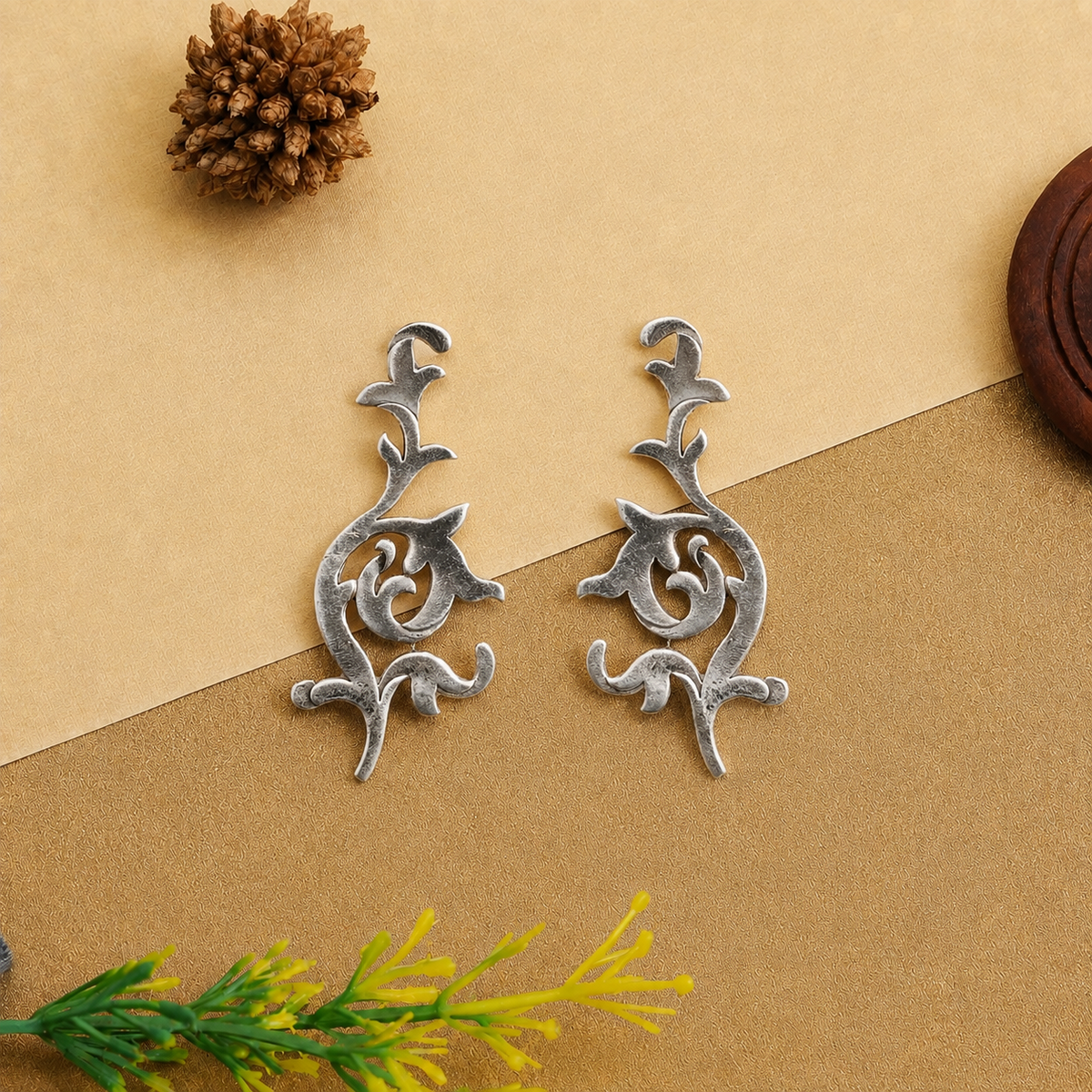 Sangeeta Boochra Oxidized Sterling Silver Vine Motif Earrings