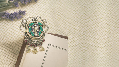 Sangeeta Boochra Handcrafted Silver Floral Kundan Ring