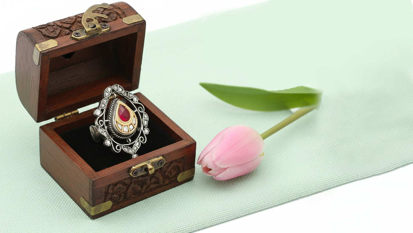 Sangeeta Boochra Handcrafted Kundan Silver Ring
