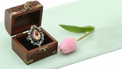 Sangeeta Boochra Handcrafted Kundan Silver Ring