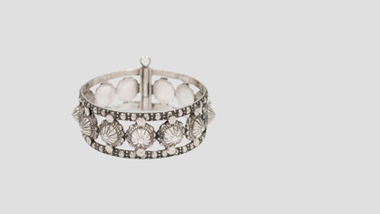Sangeeta Boochra Oxidised Silver Shell Motif Statement Bangle