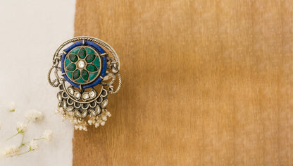Sangeeta Boochra Silver Ring with Floral Enamel and Pearl Accents