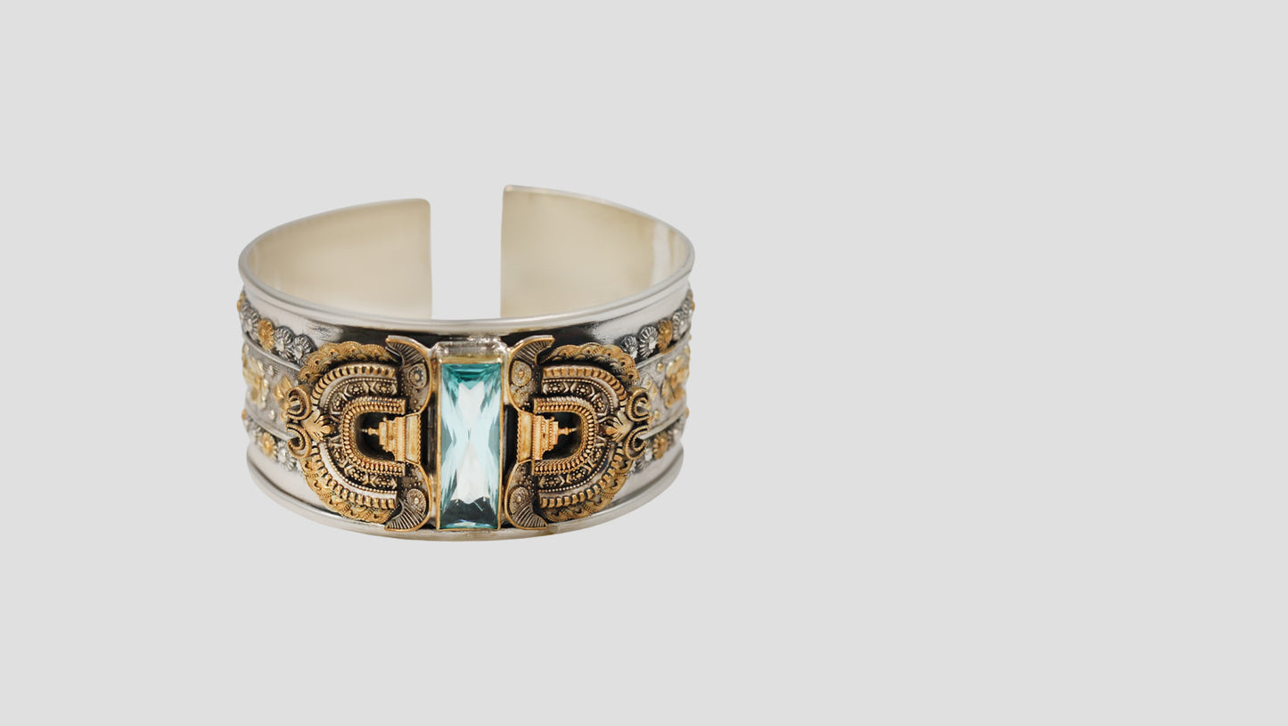 Heritage-Inspired Dual-Tone Silver Hand Cuff