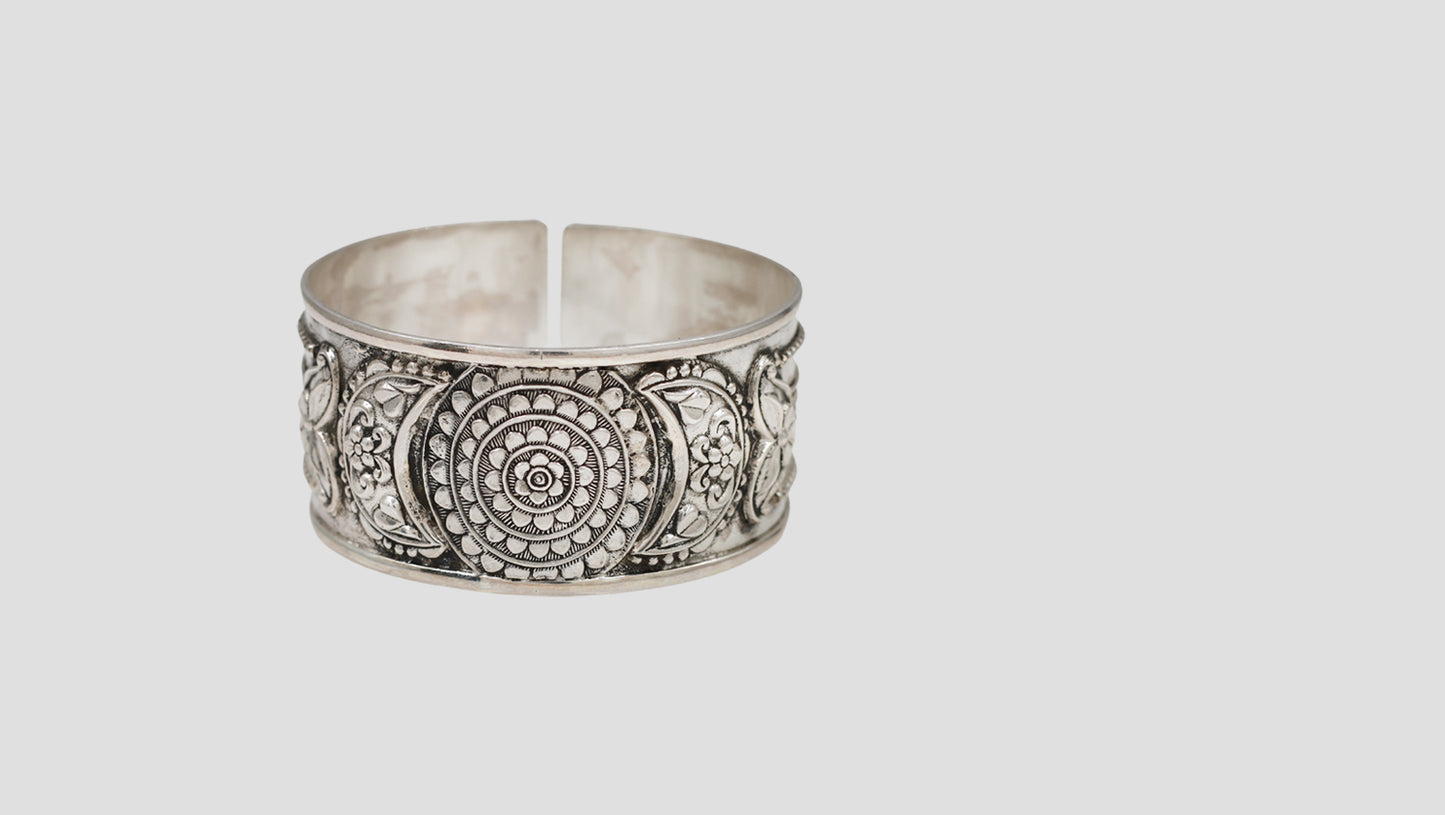 Sangeeta Boochra Floral Engraved Oxidised Silver Cuff