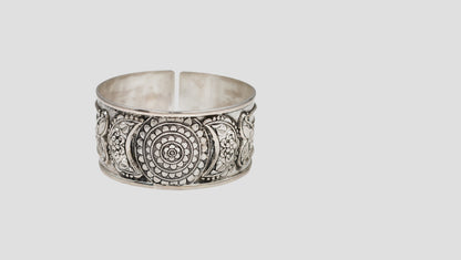 Sangeeta Boochra Floral Engraved Oxidised Silver Cuff